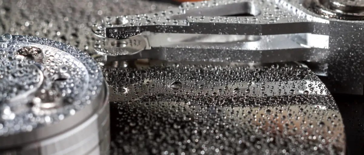 A hard disk drive with water on its platters.